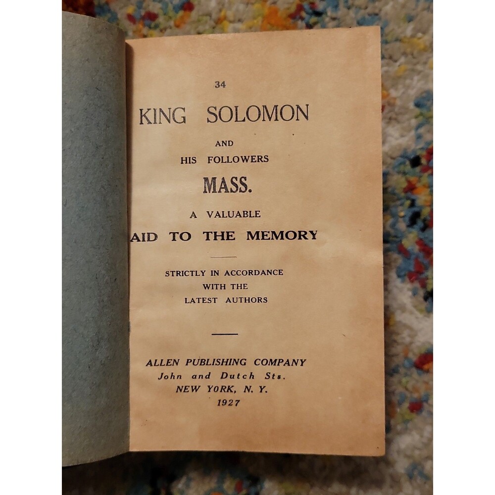 1926 King Solomon and His Followers WASH A Valuable Aid To Memory Masonic Script